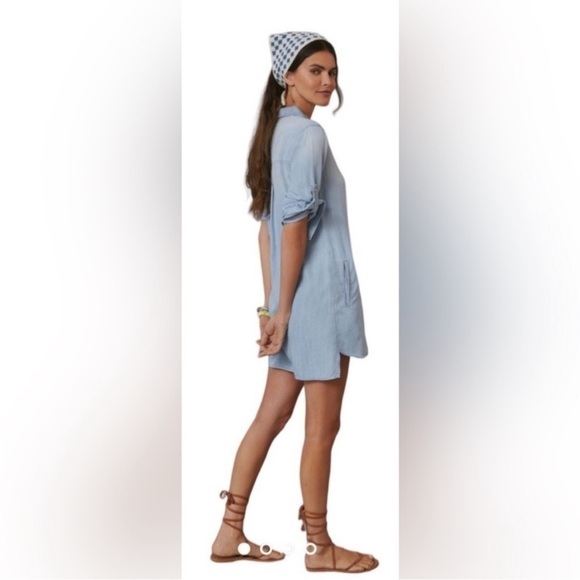 Anthropologie Cloth & Stone Chambray Shirt Dress Lightweight Denim Medium - Picture 1 of 11